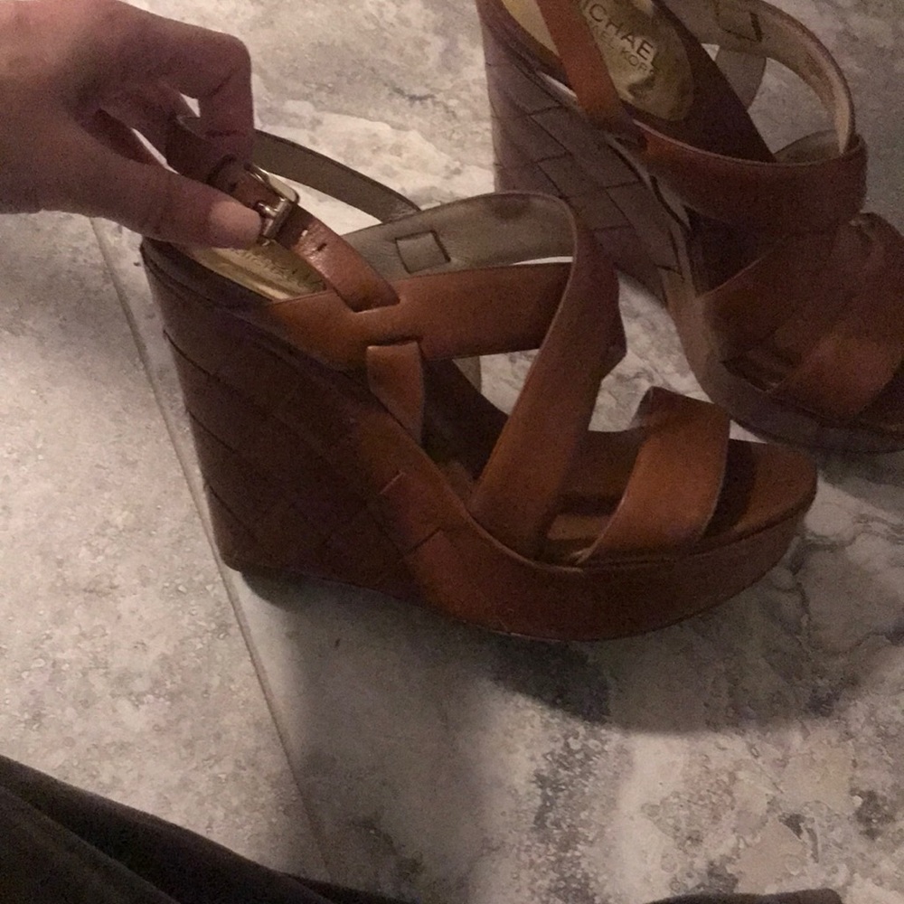 Michael Kors leather embroidered wedge!